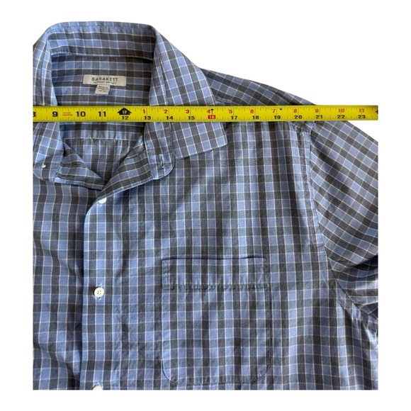 Barakett Men's Plaid Long Sleeve Button Down Shirt Blue Grey Size 17 36/37 - Picture 4 of 11